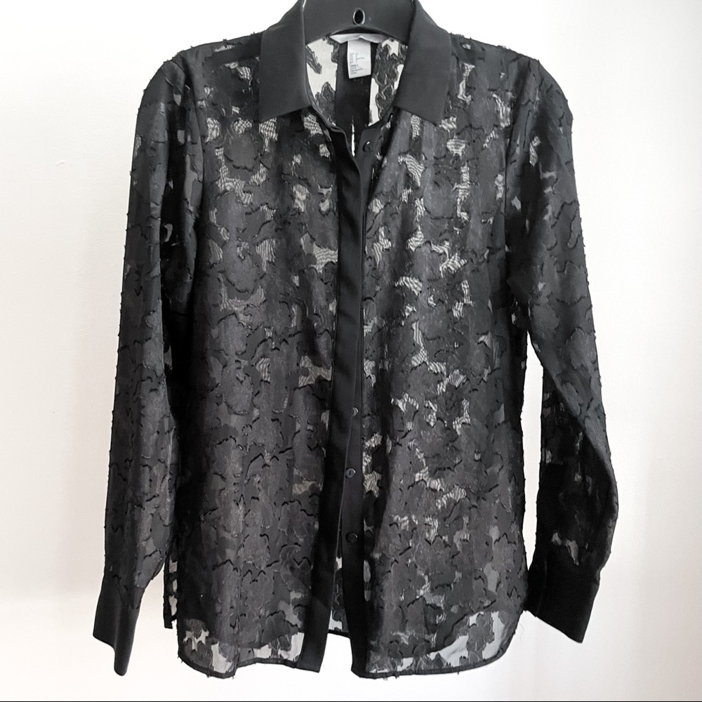 H&M Floral Lace Sheer Button Down (S)